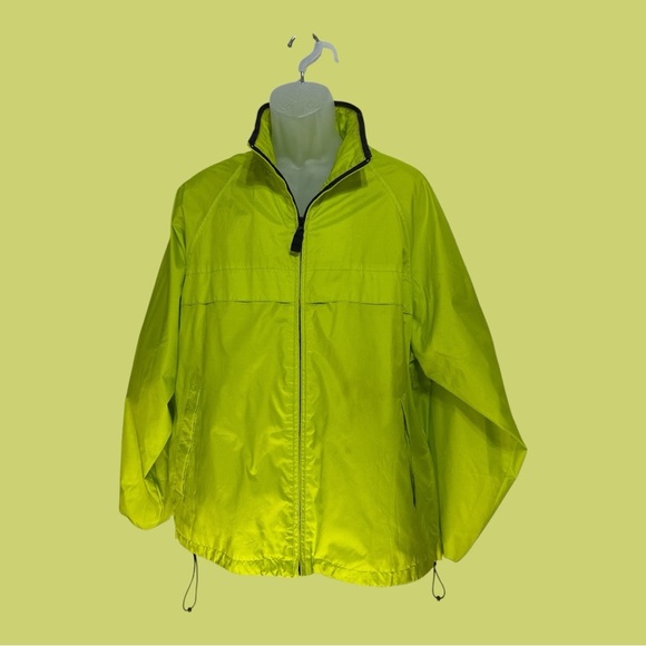 Old Navy Windbreaker Rain Jacket Lime Green Zip Up Adjustable Waist Size Med - Picture 1 of 9